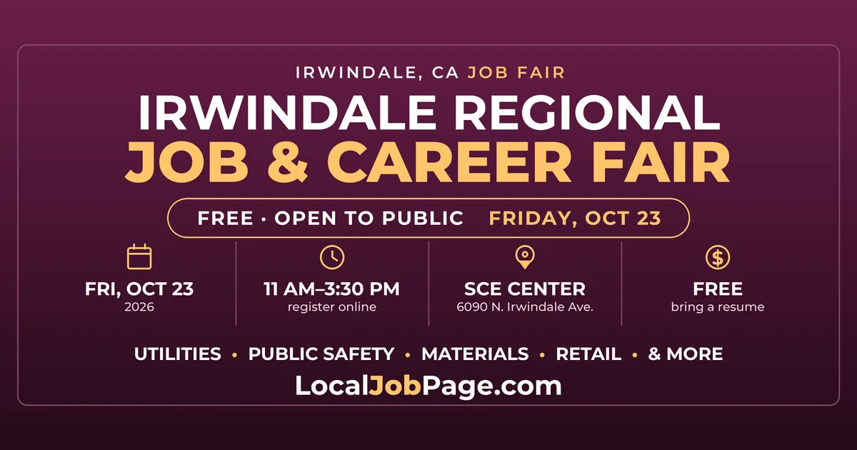 Irwindale Job Fair October 23: Free Regional Career Fair at SCE's Energy Education Center